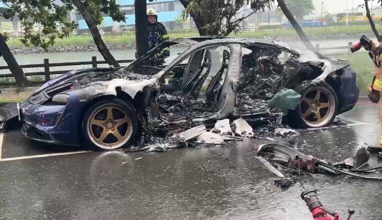 毛毛的！市价400万保时捷电动车一发动就起火 邻近高雄杀人魔弃尸处